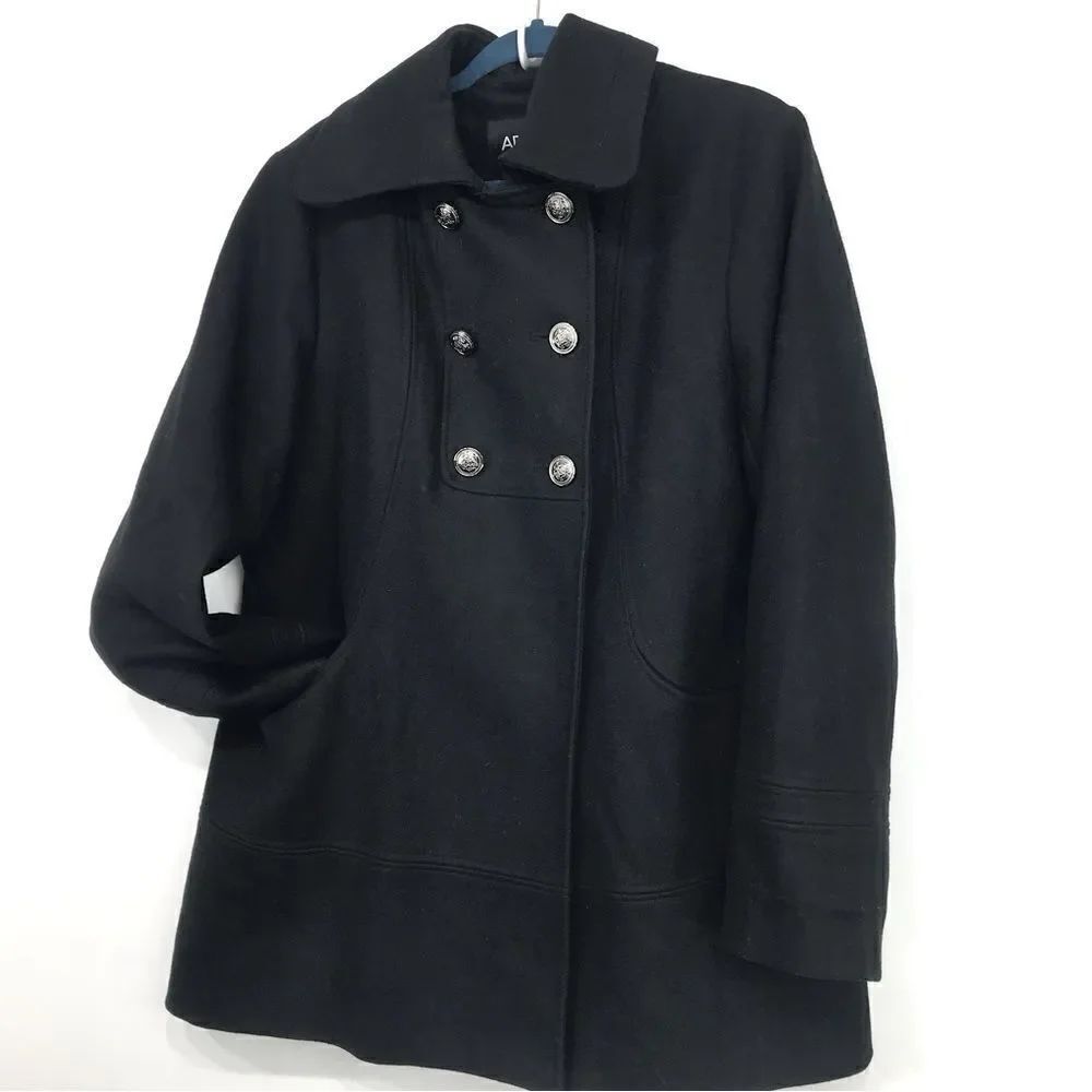 Apt 9 Black Recycled Wool Blend Sailor Button Pea Coat